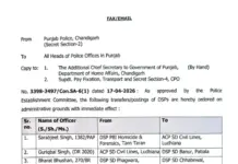 ਪੰਜਾਬ ਸਰਕਾਰ ਨੇ ਕੀਤੇ ਪੁਲਸ ਅਧਿਕਾਰੀਆਂ ਦੇ ਵੱਡੇ ਪੱਧਰ ਤੇ ਤਬਾਦਲੇ Transffers